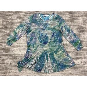 Art & Sol Dawn Davis Top Womens Medium Tunic Lace Back Asymmetric Hem 3/4 Sleeve